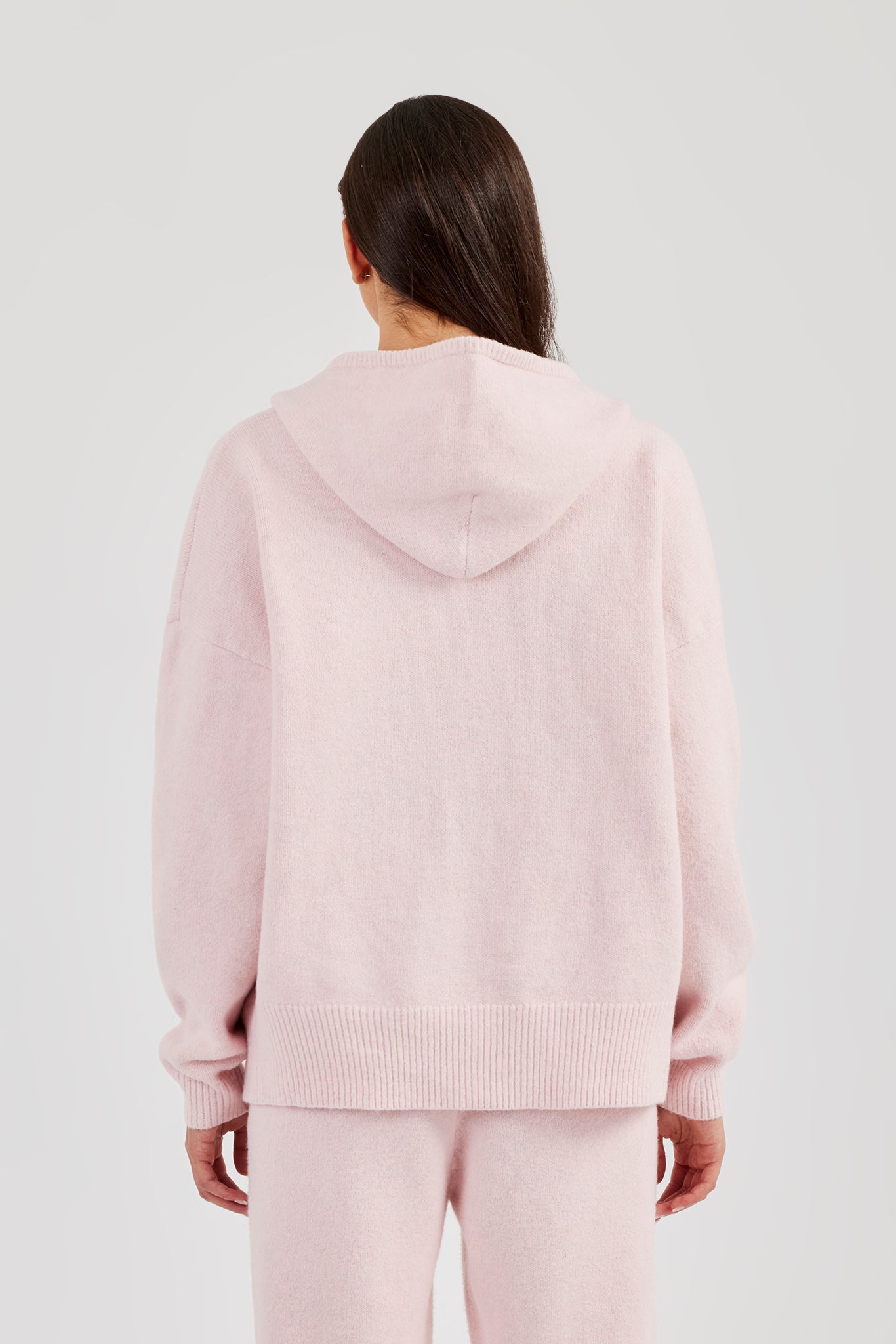 Hooded Zip Through Knitted Jumper - Baby Pink
